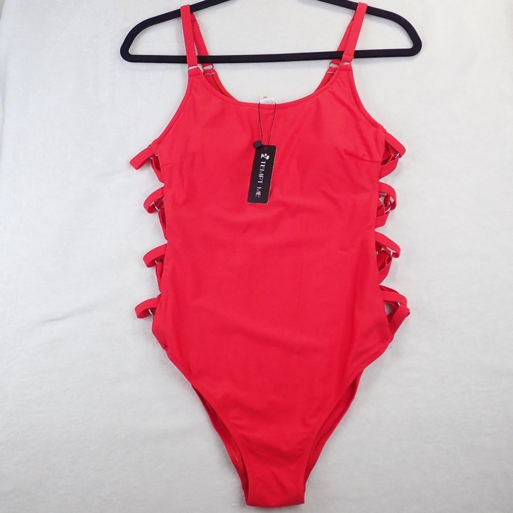 Tempt Me Womens Size S Red One Piece Swim Suit with Side Cutouts Sexy